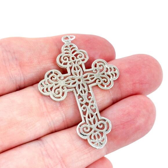 Vintage Sterling Silver 925 Religious Filigree Cross Pendant - Picture 1 of 7